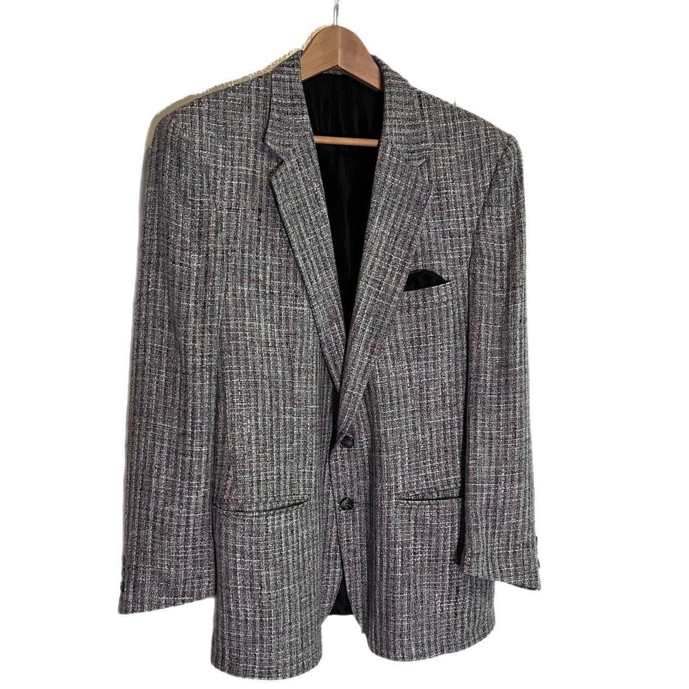 Vintage Daniel Hechter Design May Company Gray Two Button Blazer Jacket USA 40R